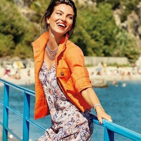 CAbi Jackets & Blazers - Cabi Womens Resort Jacket Sz M Tiger Lily Orange Stretch Button Up Swing Coat